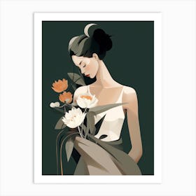 Bloom Body Art Woman Flowers Green Tones Art Print