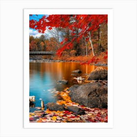 Autumn Leaves On A Lake Art Print