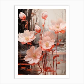 Pink Flowers In Water Art Print