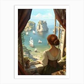 Girl Looking Out Of A Window Art Print