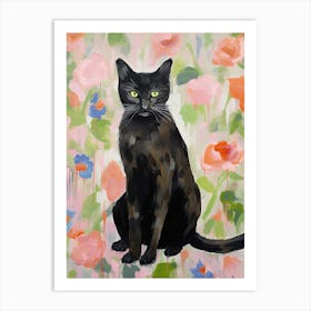 A Black Cat Painting, Impressionist Painting 4 Art Print