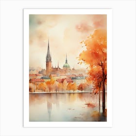 Stockholm Sweden In Autumn Fall, Watercolour 4 Art Print