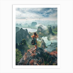 Woman Hiking In The Mountains Art Print