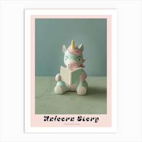 Toy Unicorn Reading A Book Pastel 2 Poster Art Print