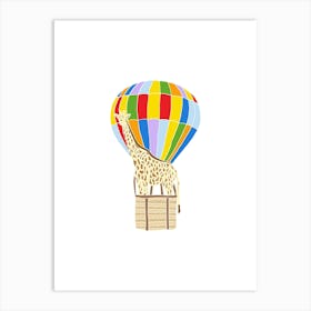 Giraffe In A Hot Air Balloon, Fun Safari Animal Print, Portrait Art Print