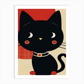 Japanese Black Cat Art Print