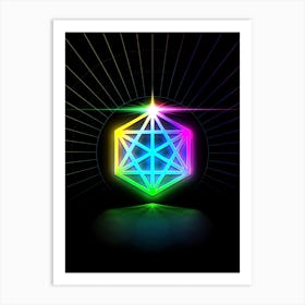 Neon Geometric Glyph in Candy Blue and Pink with Rainbow Sparkle on Black n.0448 Art Print