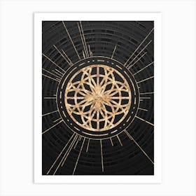 Geometric Glyph Symbol in Gold with Radial Array Lines on Dark Gray n.0162 Art Print