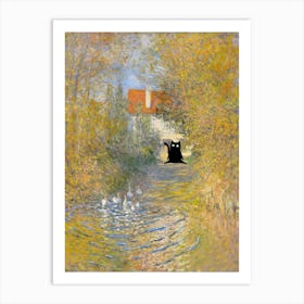 Cats In Famous Gardens Claude Monet The Geese Art Print