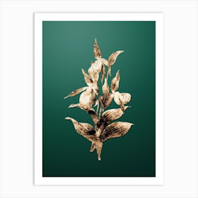 Gold Botanical Sabot des Alpes on Dark Spring Green Art Print