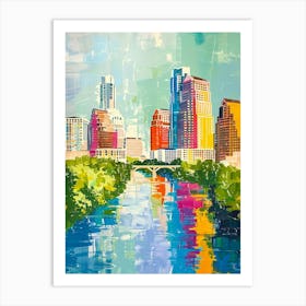 Skyline Austin Texas Colourful Blockprint 1 Art Print