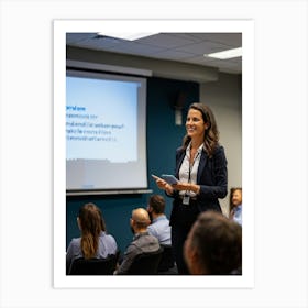 Businesswoman Exuding Confidence Stands At The Forefront Of A Well Attended Training Seminar Audien (1) 2 Art Print