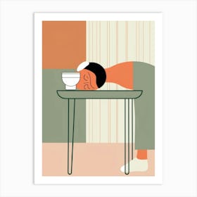 Illustration Of A Woman Sleeping On A Table 1 Art Print