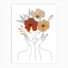 Woman With Flowers On Her Head 3 Art Print