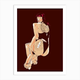 Girl With A Tattoo Dark Red Art Print