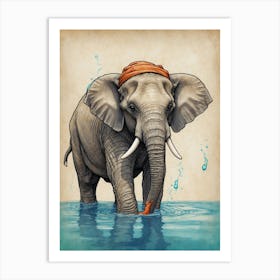 Elephant In Water Canvas Print Art Print