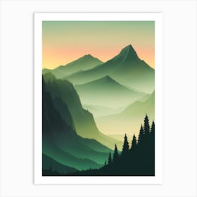 Misty Mountains Vertical Composition In Green Tone 148 Art Print