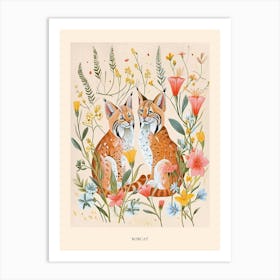 Folksy Floral Animal Drawing Bobcat 3 Poster Art Print