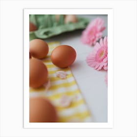 Pink Flowers And Eggs Art Print