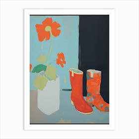 A Painting Of Cowboy Boots With Red Flowers, Pop Art Style 1 Art Print