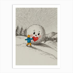 Snowman With A Heart Art Print