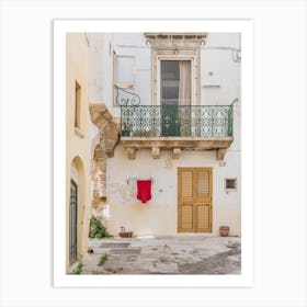 Italian Alleyway With Balcony And Red Shirt Art Print