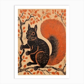 Squirrel, Woodblock Animal Drawing 4 Art Print