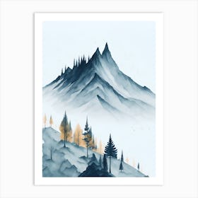 Mountain And Forest In Minimalist Watercolor Vertical Composition 207 Art Print