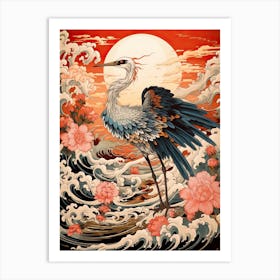 Crane Animal Drawing In The Style Of Ukiyo E 3 Art Print