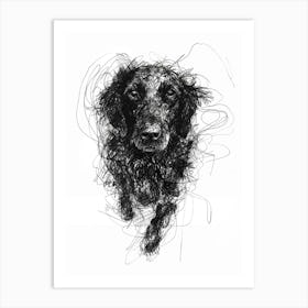 Flat Coated Retriever Dog Line Sketch  2 Art Print