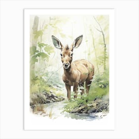 Storybook Animal Watercolour Moose 2 Art Print