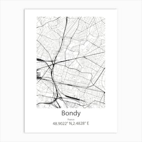 Bondy,France Minimalist Map Art Print