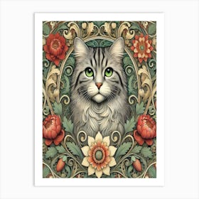 william morris portrait Cat With Flowers Poster