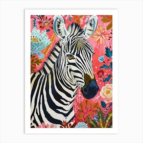 Floral Animal Painting Zebra 2 Art Print