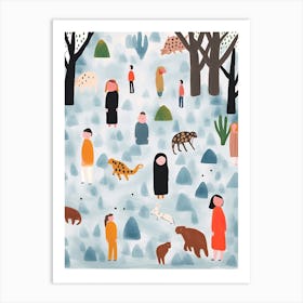 Tiny People At The Zoo Animals And Illustration 2 Art Print