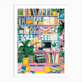 Pink Bookshelf 1 Art Print