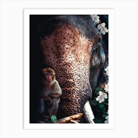 Elephant And Monkey Art Print