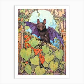 Fruit Bat Floral Vintage Illustration 1 Art Print