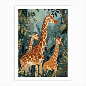 Giraffe In The Plants Modern Kitsch Illustration 1 Art Print