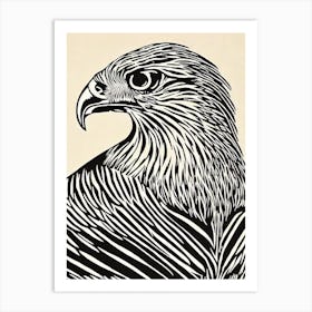 Red Tailed Hawk Linocut Bird Art Print