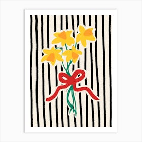 Daffodils in Bow Black Stripes Art Print