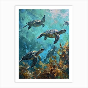Group Of Sea Turtles Underwater 1 Art Print