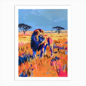 Southwest African Lion Hunting In The Savannah Fauvist Painting 3 Art Print