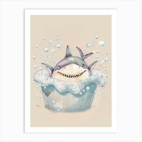 Shark In The Bath With Bubbles Beige Background Art Print