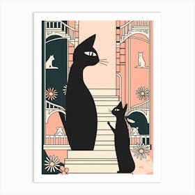 Cat On Stairs Art Print