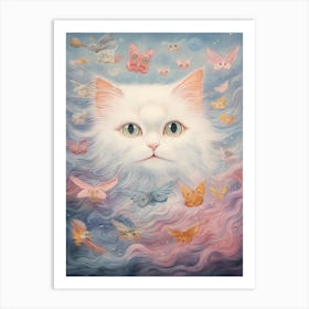 Surreal Cat With Clouds And Butterflies, Louis Wain Art Print