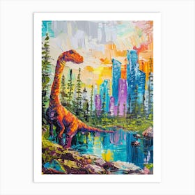 Colourful Dinosaur In A Woodland Painting Art Print