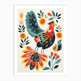 Folk Style Bird Painting Rooster 6 Art Print