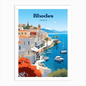 Rhodes Greece Seaside Travel Illustration Art Print