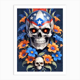 American Flag Floral Face Evil Death Skull (51) Art Print